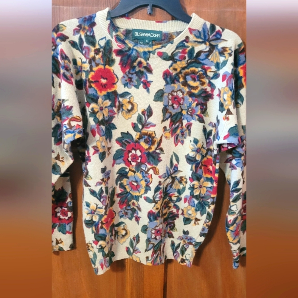 Bushwacker Floral Pull Over Style wool soft Sweater Vtg S Women's y2k M ski